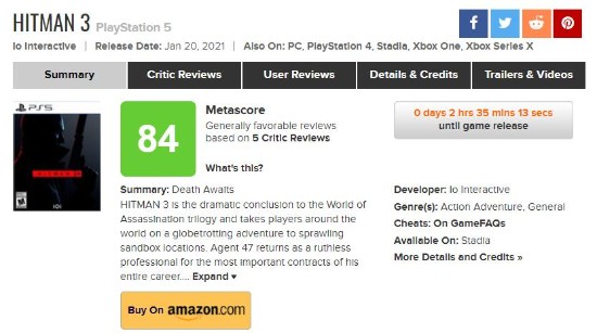 《杀手3》媒体评分出炉 众多高分、开局口碑优秀