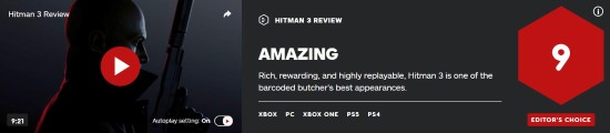 《杀手3》媒体评分出炉 众多高分、开局口碑优秀